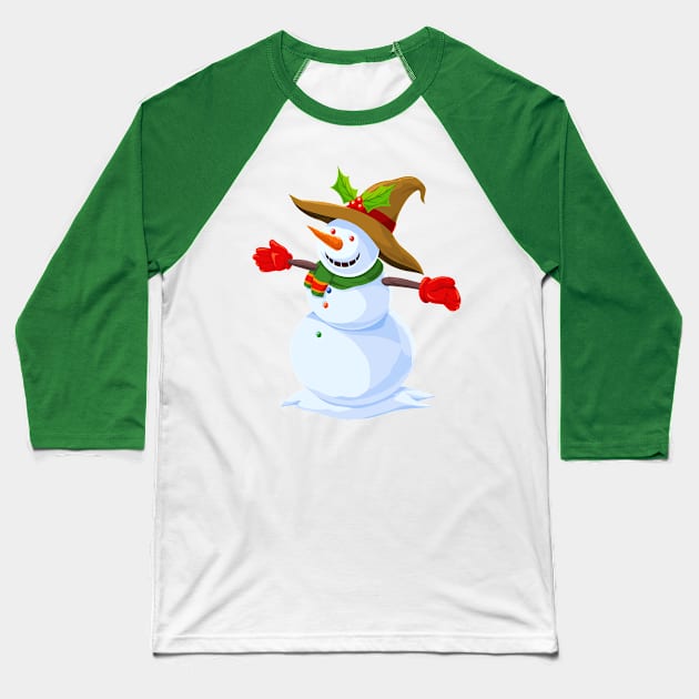 Christmas Snowman Baseball T-Shirt by Morphart